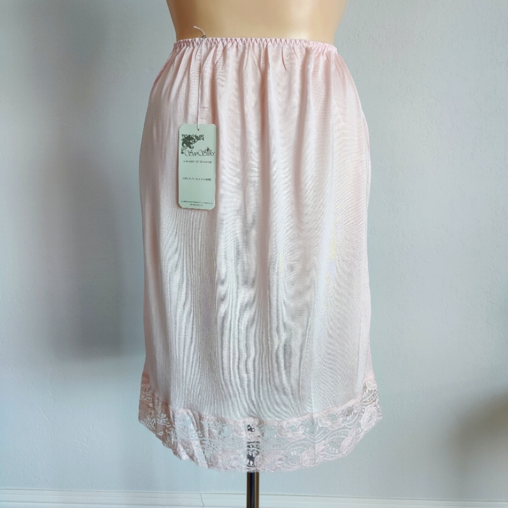 NWT Vintage Silk Slip Skirt | 90s Knit Silk Slip | Knee Length Half Slip- Pink